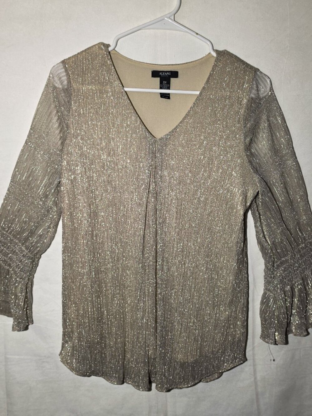 Alfani sheer gold womens top Petitie Large Shimmer light Vintage Elegant